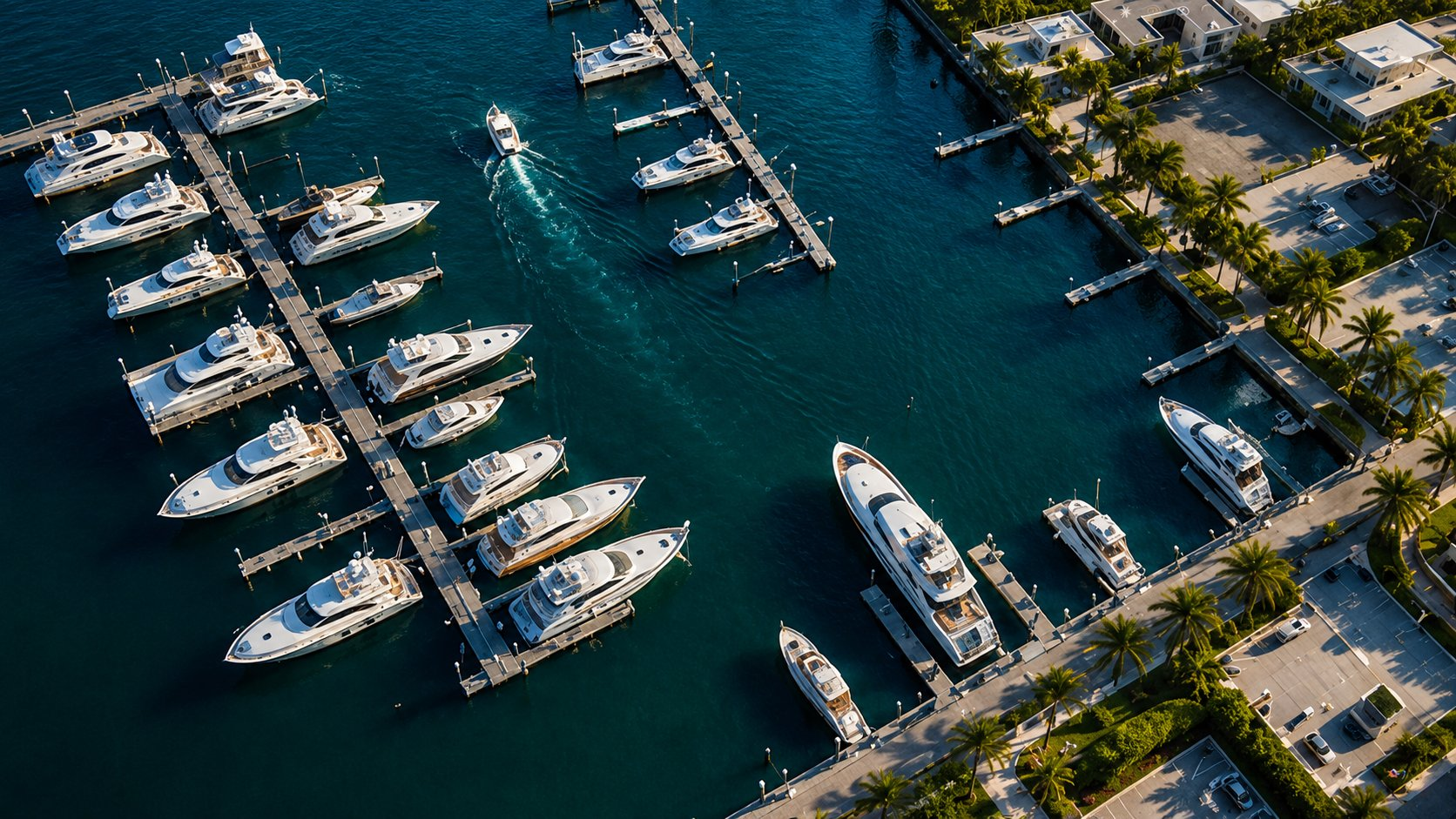 Aerial view of a premium marina with yachts