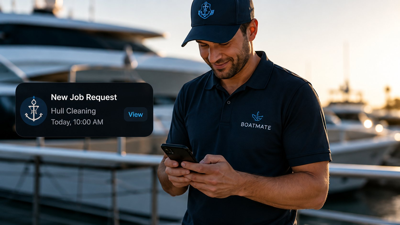Marine service provider receiving a BoatMate job request